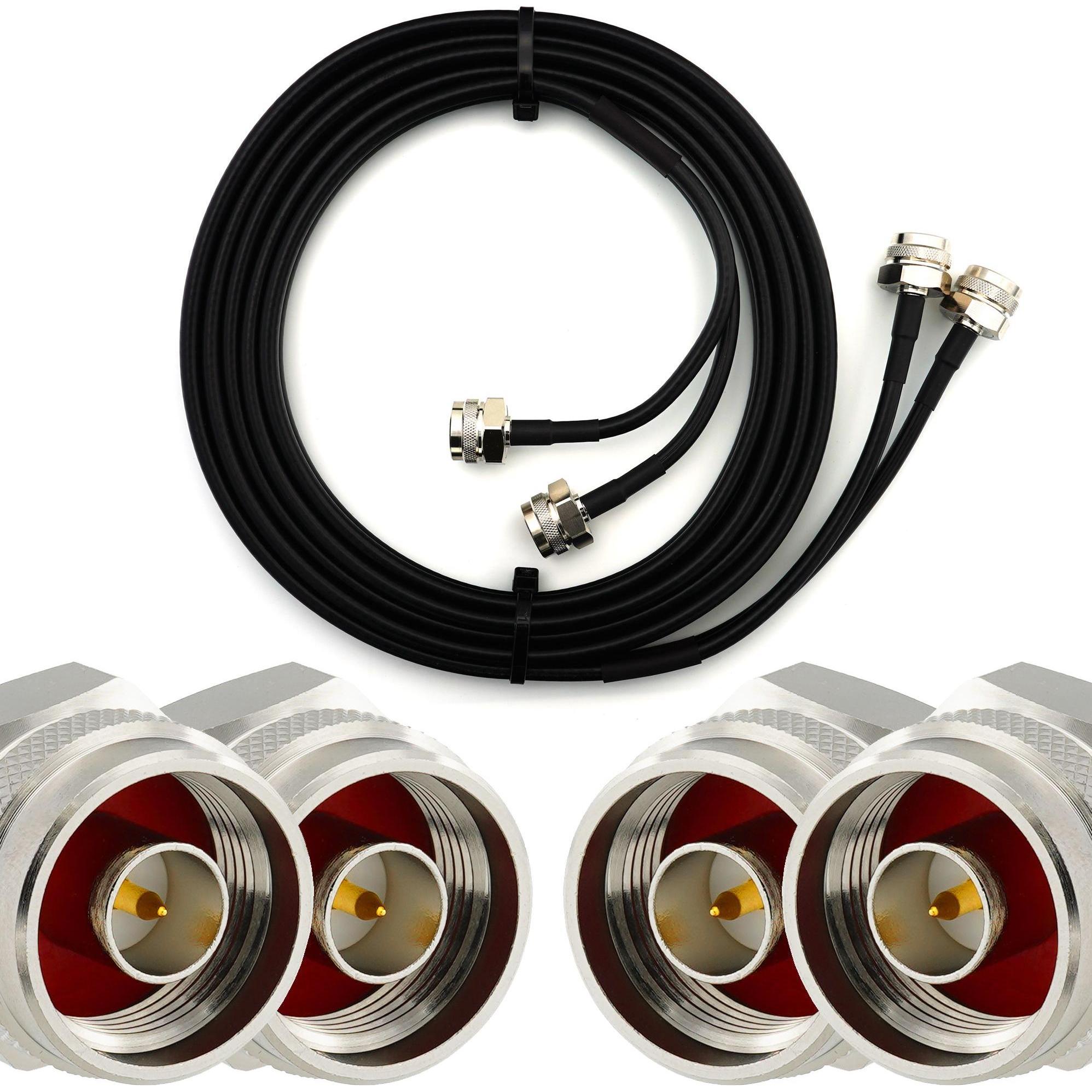 Rangeful N Male Hex to N Male Hex 2m Twin Coaxial Cable — HF240 (LMR240 equivalent) HF240T-NMH-NMH-2 (Cavi antenna), Cavo antenna