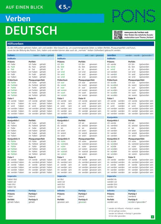 Nutritional values and ingredients PONS Verben auf einen Blick Deutsch (German, 2014)