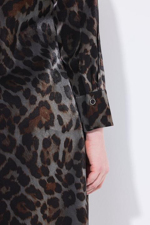 Image du produit Ulla Popken Robe midi coupe trapèze à décolleté en V, manches longues et imprimé léopard (54)