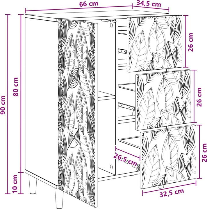Image du produit vidaXL Sideboard-Aufbewahrung (66 x 34.50 x 90 cm)