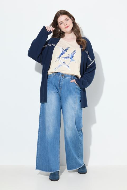 Immagine prodotto Ulla Popken Jeans modello Mary in denim elasticizzato con taglio della gamba ampio e orli sfrangiati (31)