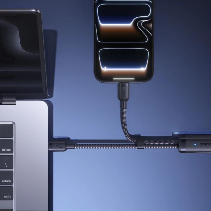 Produktbild Baseus Kabel Flash 4 140W 2w1 USB-C do USB-C + USB-C 1.5 m - czarny (1.50 m, 140 W)