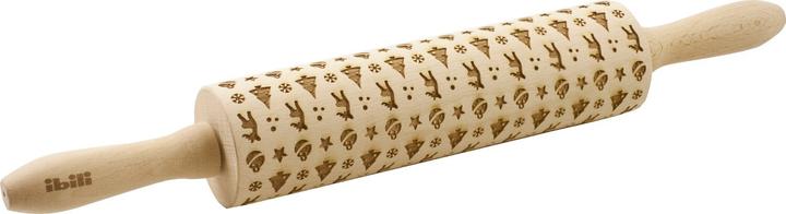 Ibili Teigroller Holz mit X-MAS Deko 39,5 x 5 cm Zum dekorieren von Teigen und Gebäck