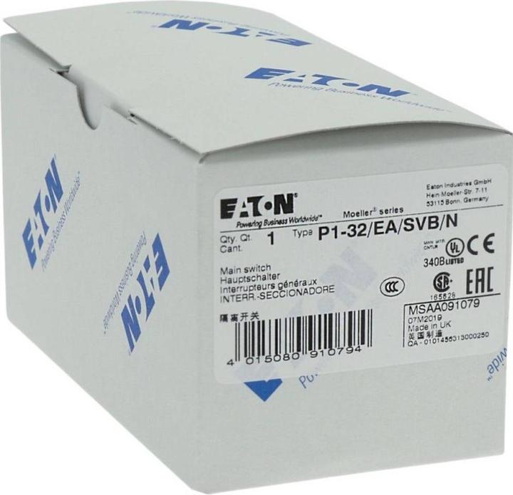 Produktbild Eaton Electric GmbH Hauptschalter P1-32/EA/SVB/N Einbau