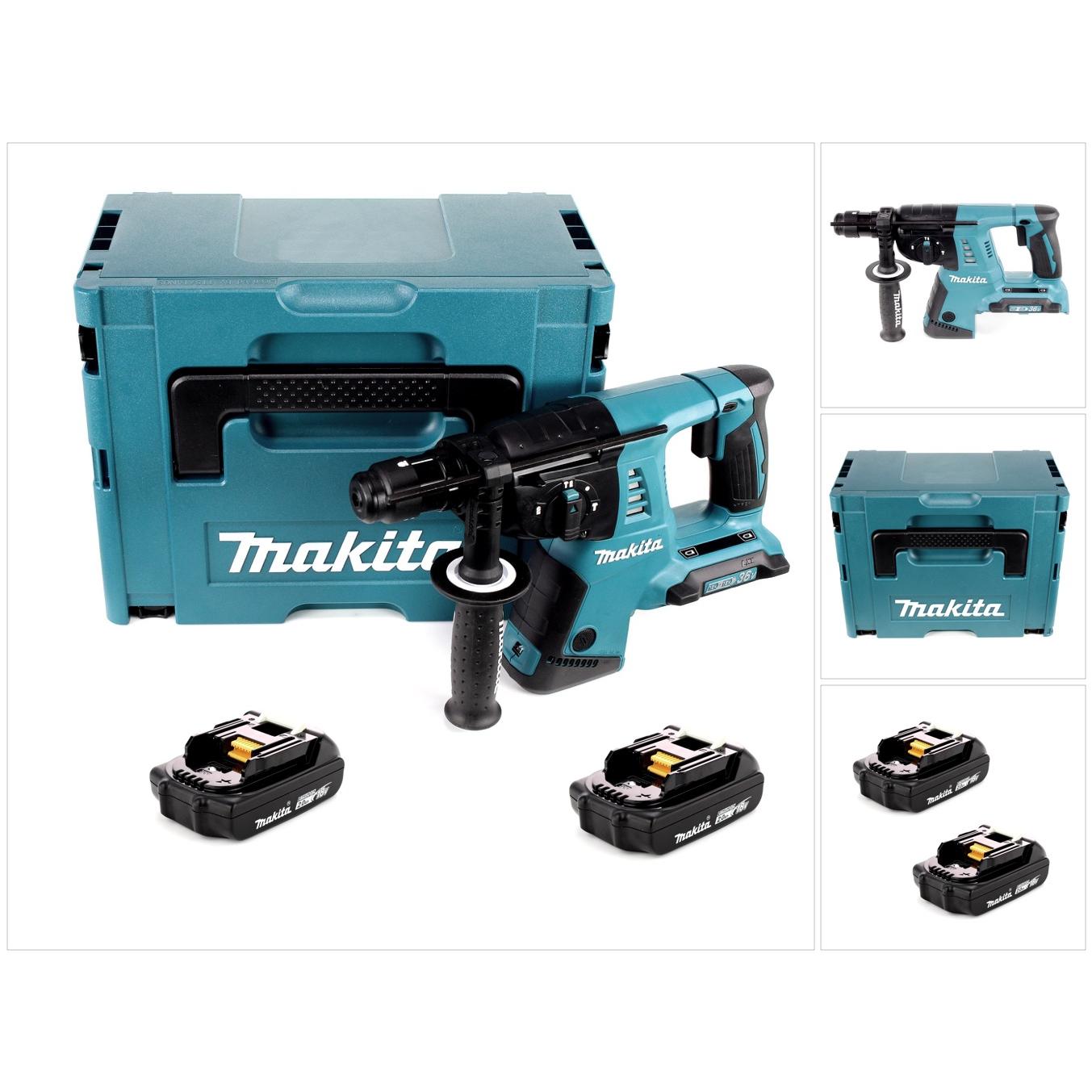 Makita, Bohrmaschine + Akkuschrauber, DHR 264 AJ Akku Bohrhammer 36 V ( 2x 18 V ) 3,0 J SDS Plus + 2x Akku 2,0 Ah + Makp...