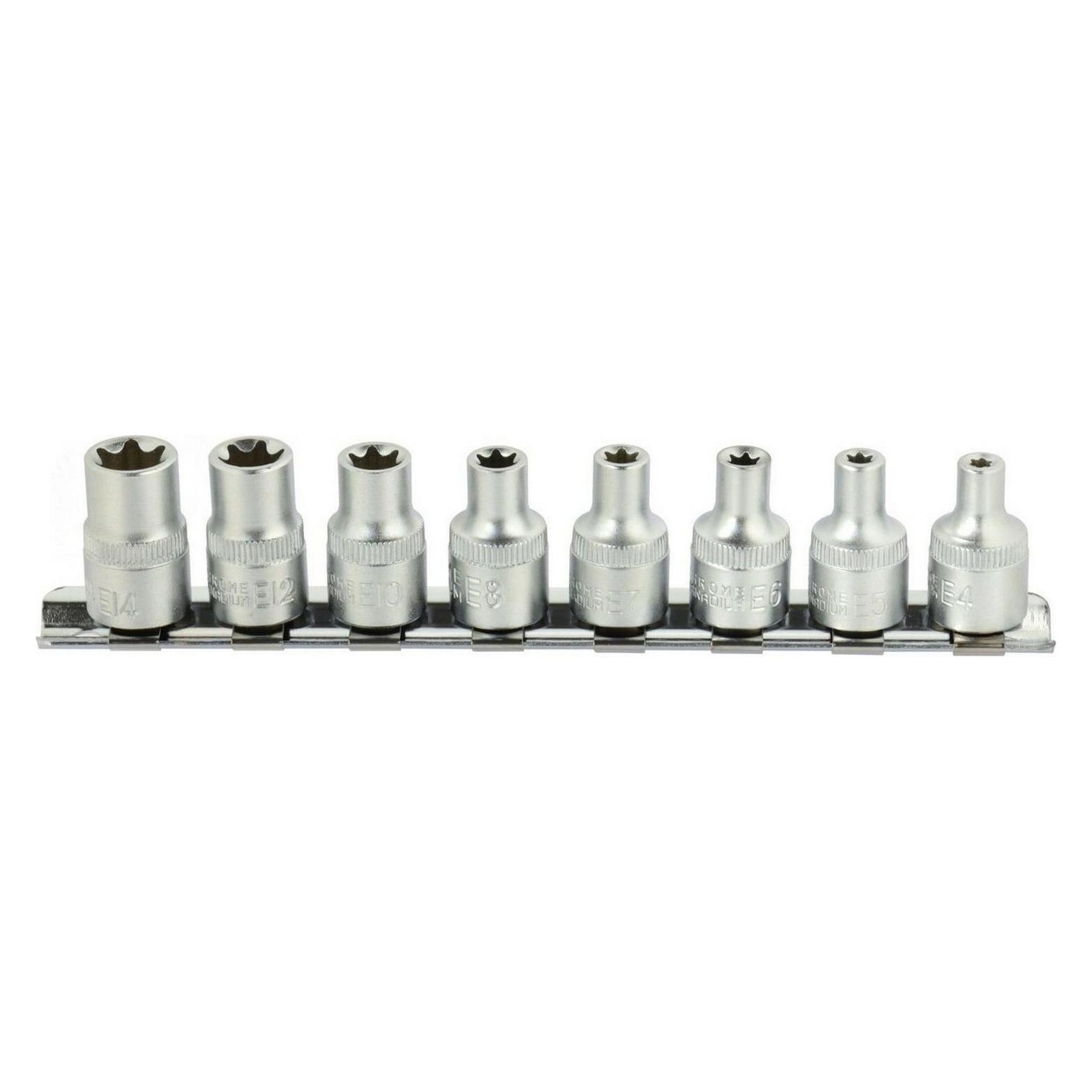 Geko, Dopsleutel + Dopmoer, 3/8 Torx Inbus, 7-delige Set, 4-14mm, CrV