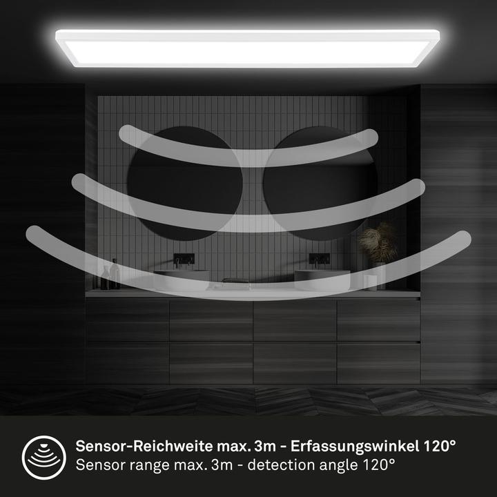 Produktbild Briloner Ultraflaches LED Panel mit Backlight + Microwave, IP44, Weiss (4800 lm)