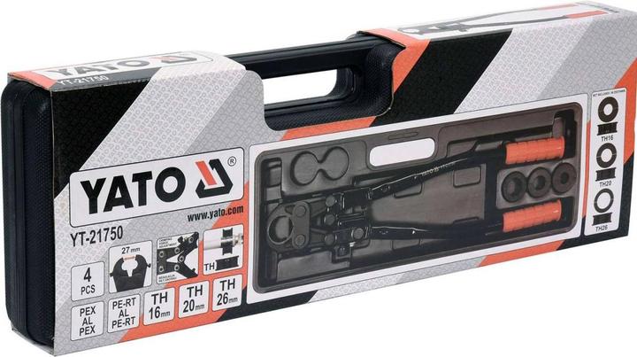 Produktbild Yato Profi Rohrpresszange 4-teilig für Aluminium-Verbundrohre PEX-AL-PEX, 16-26mm, TH- und U-Kontur (525 mm)