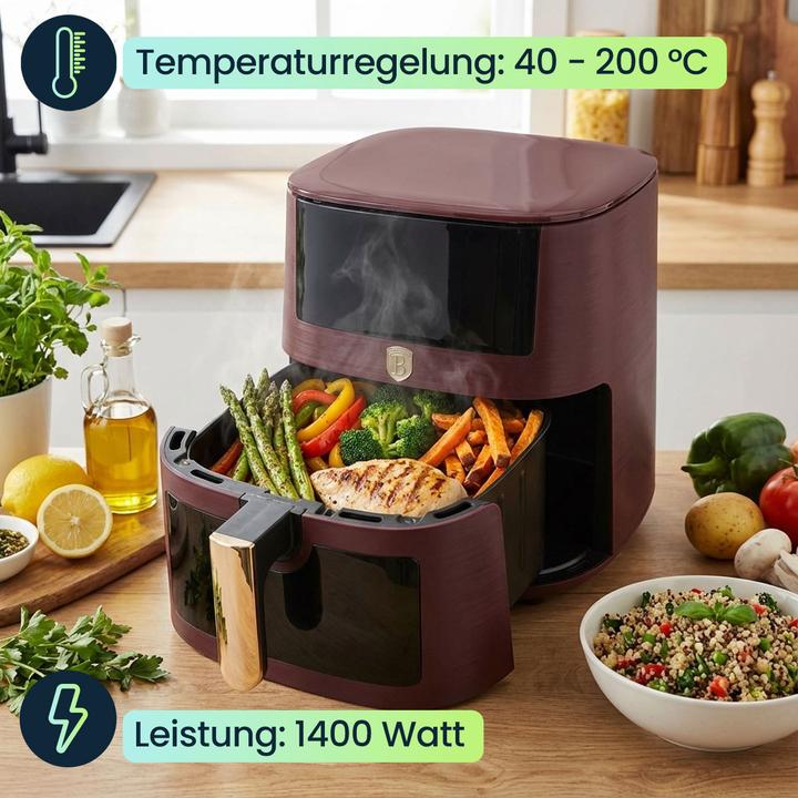 Image du produit BerlingerHaus Friteuse à air chaud avec 8 programmes de cuisson et fonction maintien au chaud, 8l, bordeaux