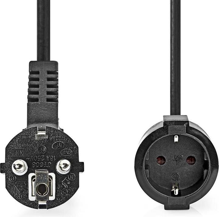 Produktbild Nedis Stromkabel | Schutzkontaktstecker | Schutzkontaktsbuchse | Abgewinkelt | Gerade | Vernickelt | (2 m, CEE 7/3)