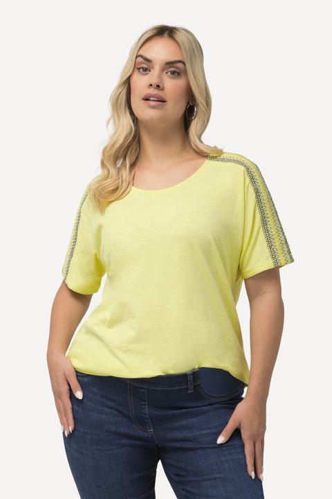 Image du produit Ulla Popken T-shirt avec broderies et épaules smockées, col rond et manches courtes (62)