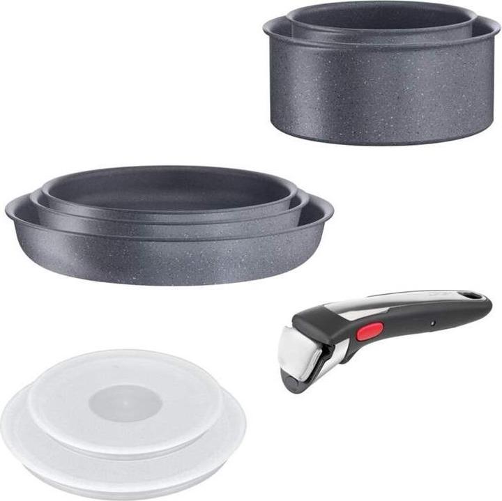 Produktbild Tefal Ingenio Natural On Pannenset mit abnehmbarem Griff, Mineralia+ Beschichtung, für alle Herdarten (Pfannenset + Topfset, Aluminium)