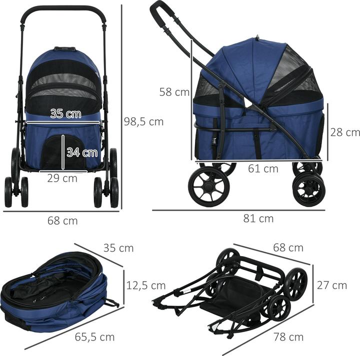 Immagine prodotto PawHut Passeggino per cani con parapioggia (Cane, Pieghevole)