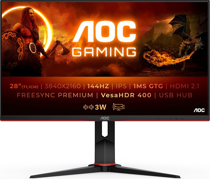 Produktbild AOC U28G2XU2/BK (3840 x 2160 Pixel, 28")
