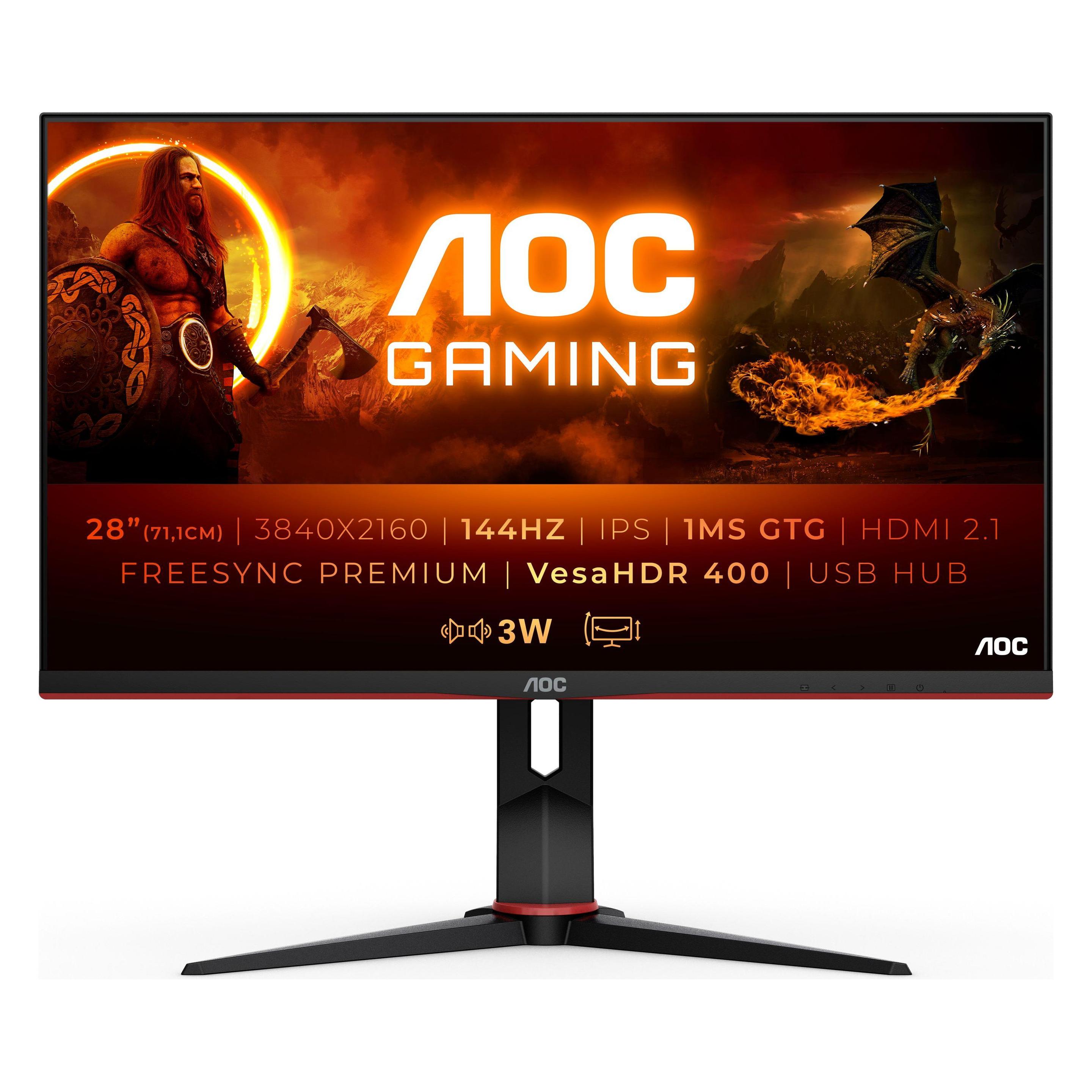 AOC U28G2XU2/BK (3840 x 2160 Pixel, 28"), Monitor, Rot, Schwarz