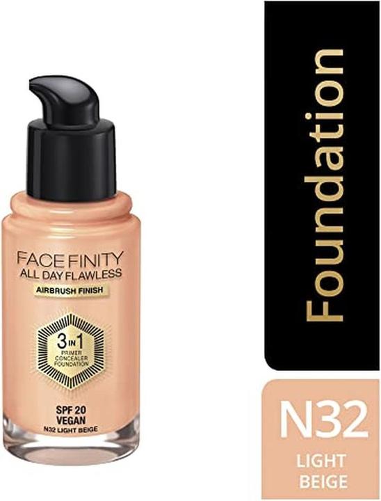 Immagine prodotto Max Factor All Day Flawless Facefinity 3 in 1 - Fondotinta a lunga tenuta 30 ml 32 Beige chiaro (32 Beige chiaro)