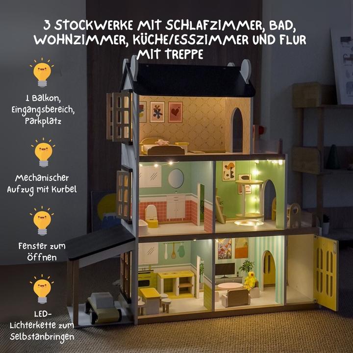 Image du produit Hermex 21-tlg. Holz-Puppenhaus mit Zubehör Spielhaus Kinderspielzeug Haus