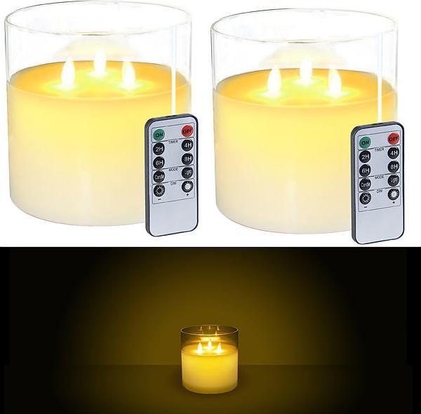 Actual product image Lunartec Set of 2 LED real wax candle in wind glass