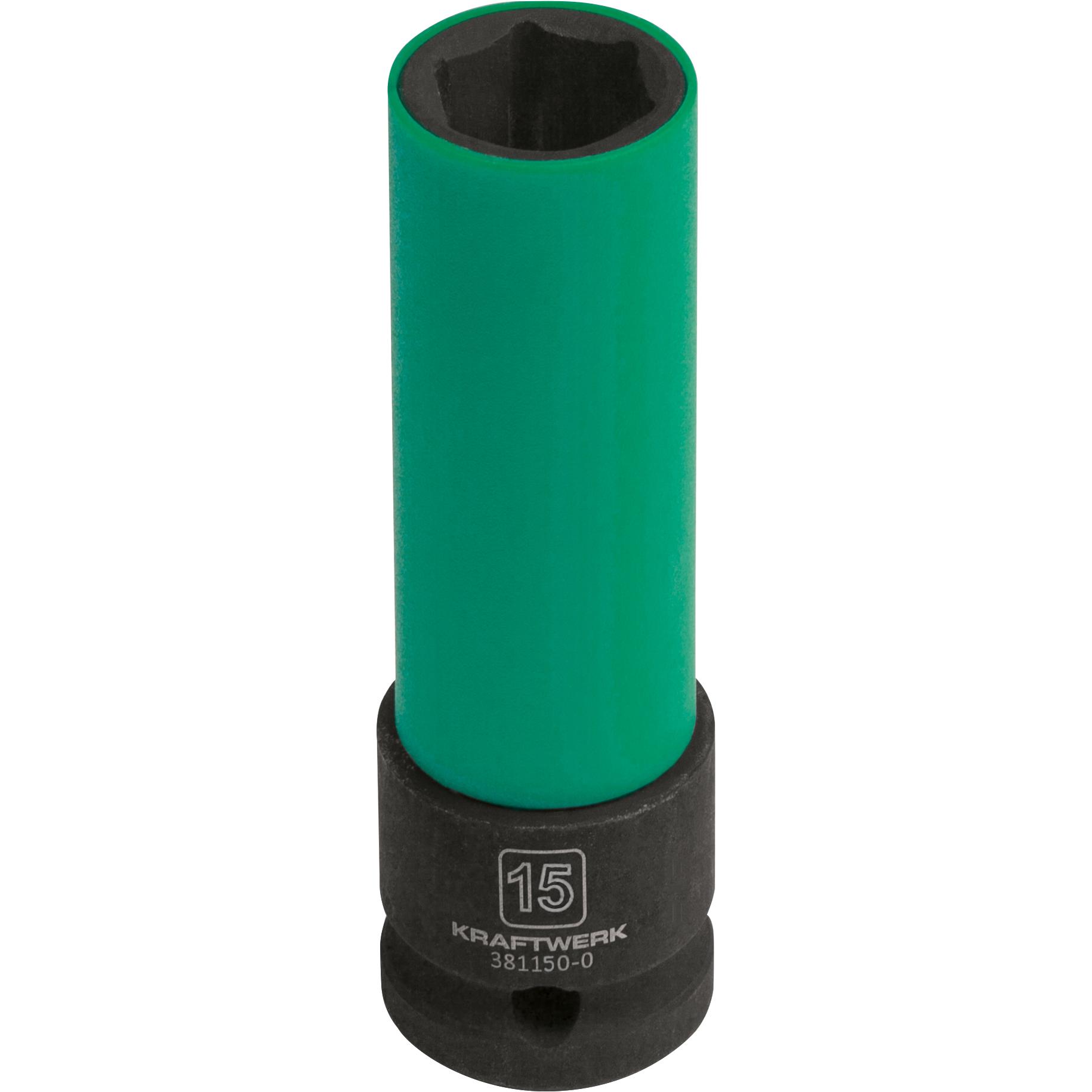 Kraftwerk, Steckschlüssel + Stecknuss, Tiefe Schlagnuss m.Plastikring (15 mm)