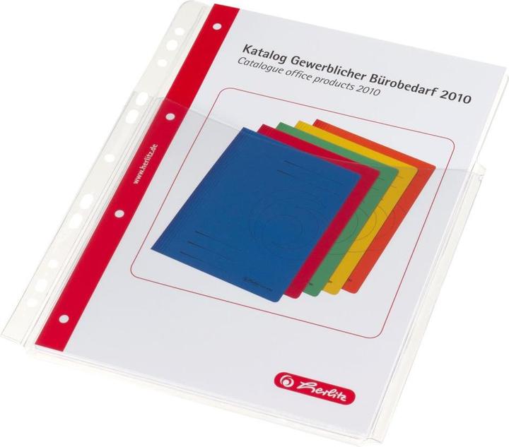 Produktbild Herlitz Prospekthülle mit Faltentasche, DIN A4, PVC, 0,30 mm glasklar, Eurolochung, extra stark, oben offen (A4, 1 x)