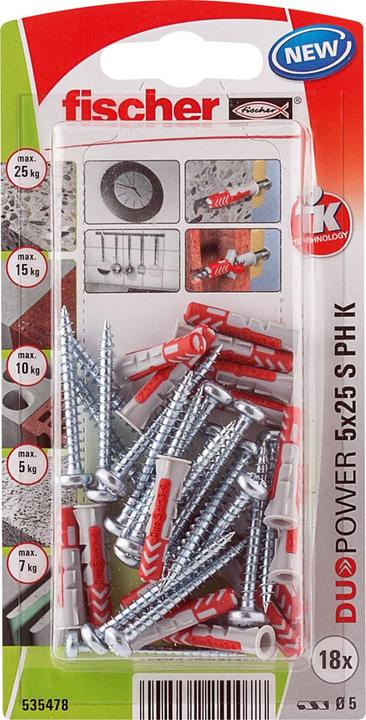 Actual product image Fischer SB Nylon plug Duopower with screw (18 pcs.)