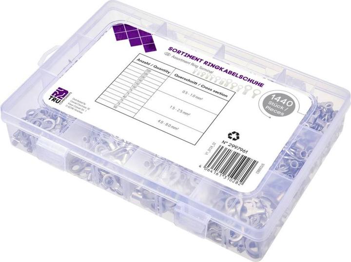 Produktbild Tru Components TC-11991844 Ringkabelschuh-Sortiment Unisoliert 0.5mm² 6mm² Silber 1440St.