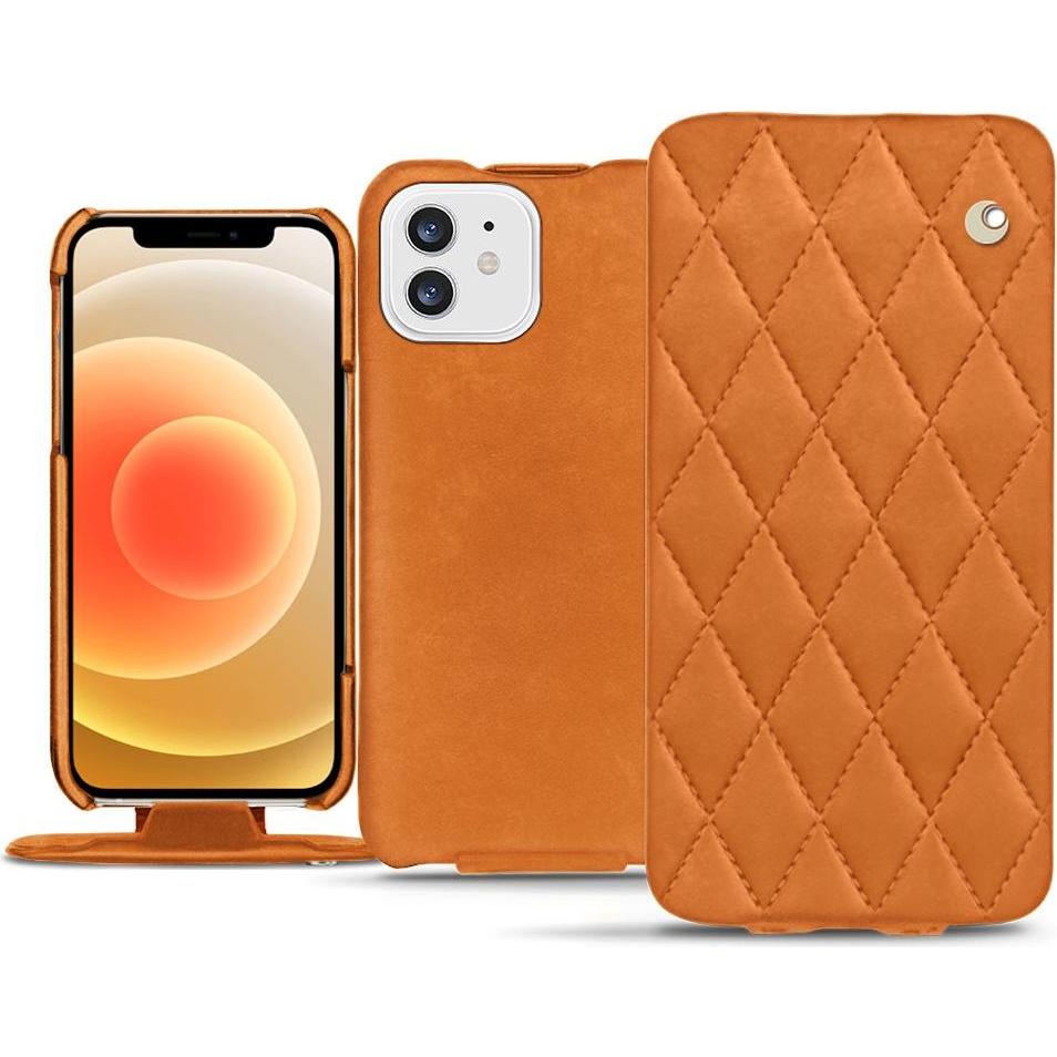 Noreve Lederschutzhülle vertikal (Apple iPhone 12 mini), Smartphone Hülle, Orange