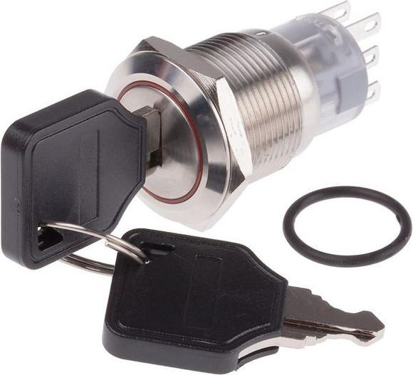 RS PRO Switch Key Lock 3 position maintain 19mm