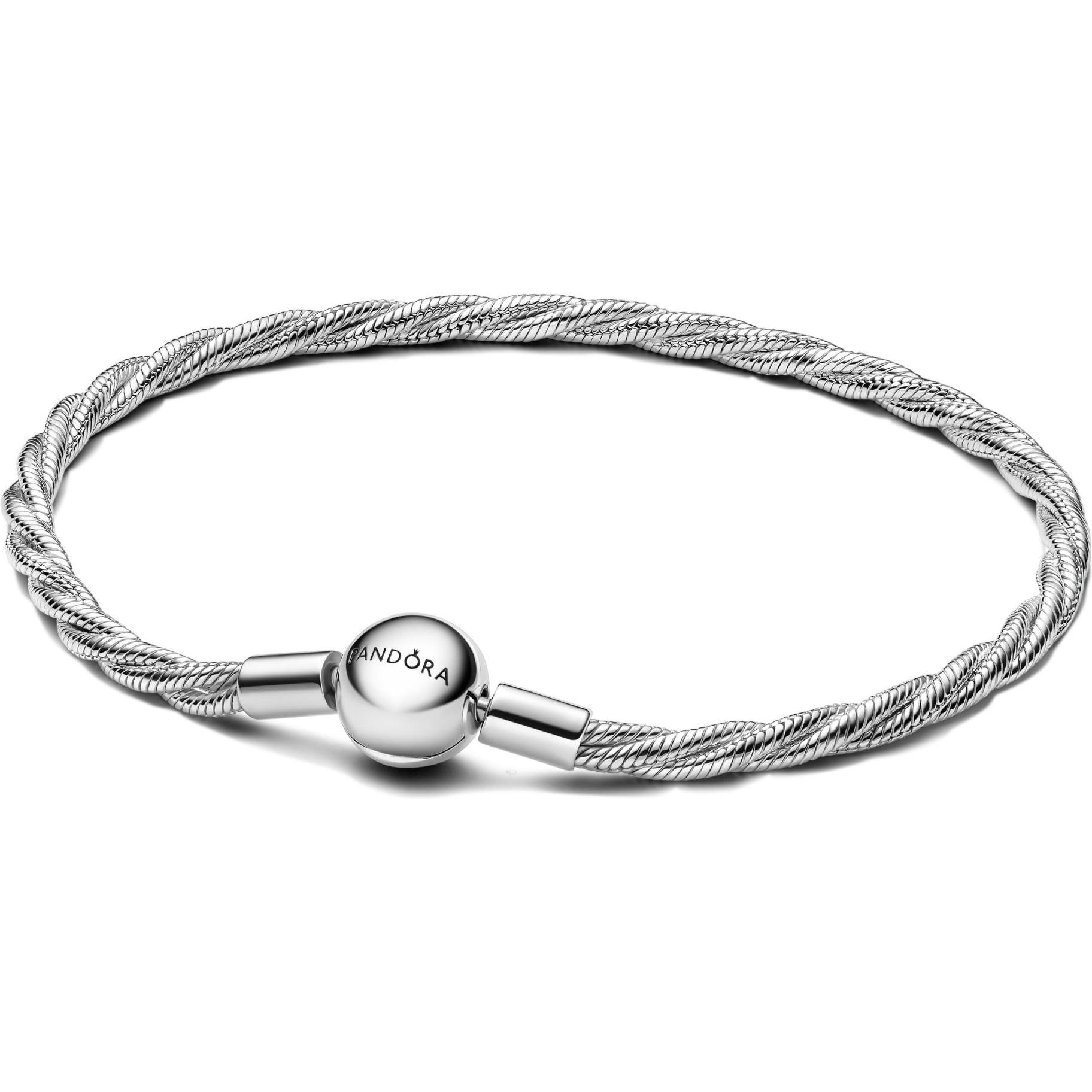 Pandora, Bracciale, Catena a serpente intrecciata con chiusura rotonda, (19 cm, Argento)