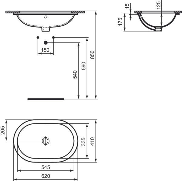 Immagine prodotto Ideal Standard Ideale Standard Connect Lavabo da sottopiano ovale da 620mm E505050 (410 mm, 620 mm)