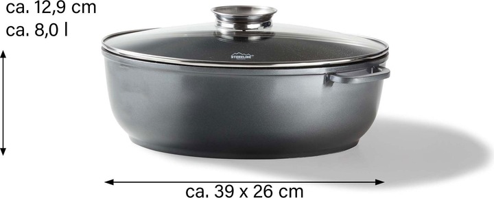 Produktbild Stoneline Gourmet Bräter 39 x 26 cm, mit Aroma-Glasdeckel (39 cm, Bräter + Schmortopf, Aluminiumguss)