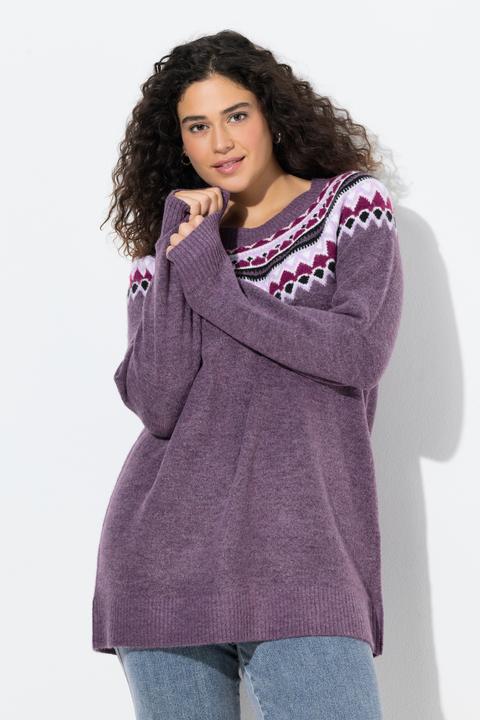 Produktbild Ulla Popken Norweger-Pullover, Rundhals, Raglan-Langarm (56)