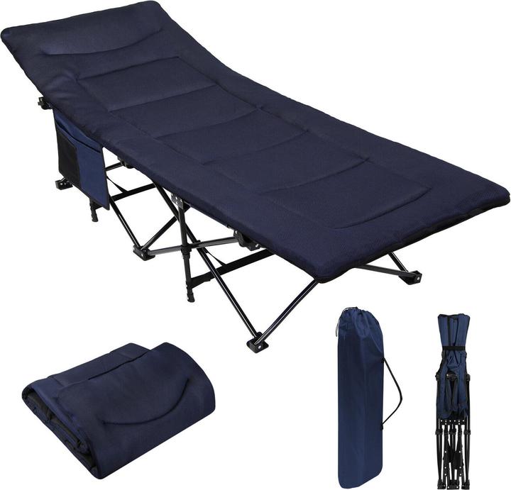 Feldbett Campingbett mit Matraze - klappbar - Blau