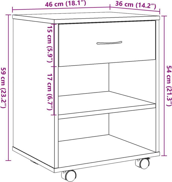 Actual product image vidaXL Rollcontainer Rollschrank Bürocontainer Büroschrank Schrank Altholz-Optik (46 x 36 x 59 cm)