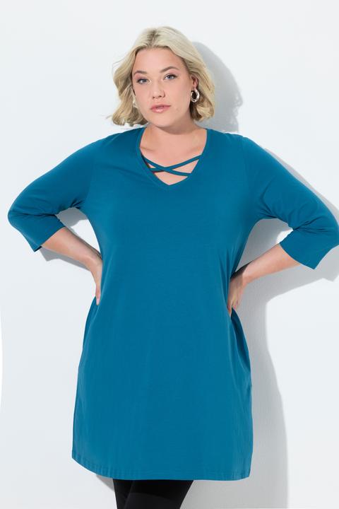 Produktbild Ulla Popken Longshirt, Zierbänder, A-Linie, V-Ausschnitt, 3/4-Arm (46, 48)