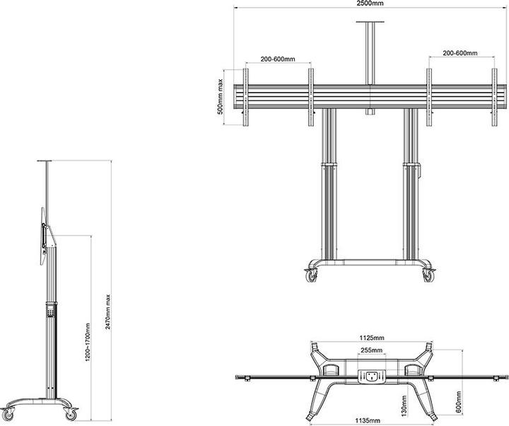 Actual product image Multibrackets MB motorised dual TV stand,black/4424 (135 kg, 60" - 75")