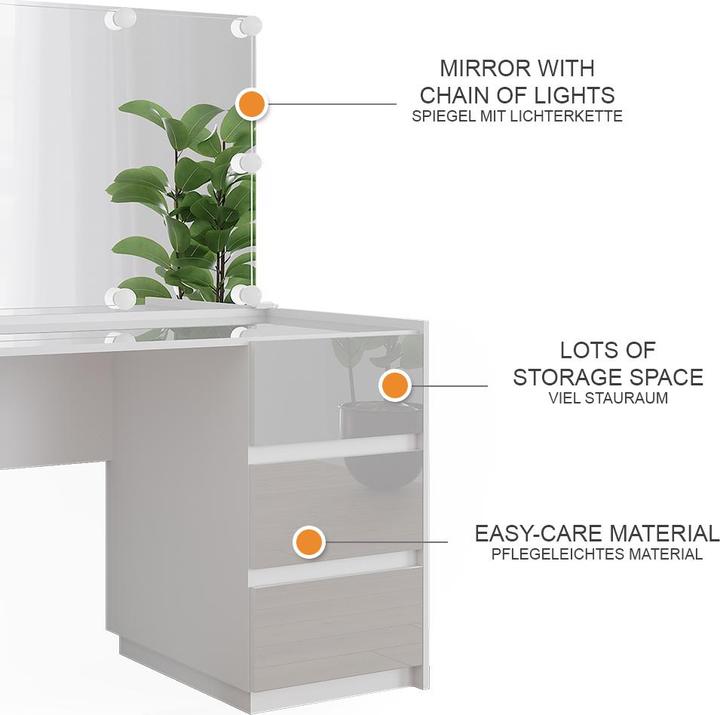 Actual product image Vicco Marla with mirror, LED fairy lights (120 x 60 x 79 cm)