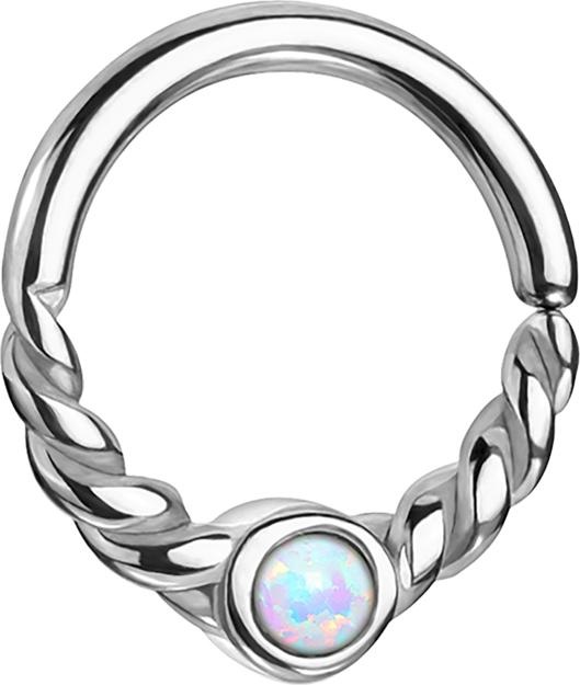 Actual product image Star Piercing Micro Piercing Ring silver half braided with Opal white (Surgical steel 316L, without brass)