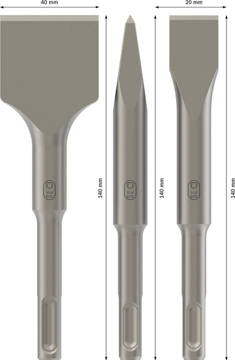 Produktbild Bosch Professional Zubehör 3-tlg. Kurzmeisselset, SDS plus, 0/20/40 mm (40 mm)