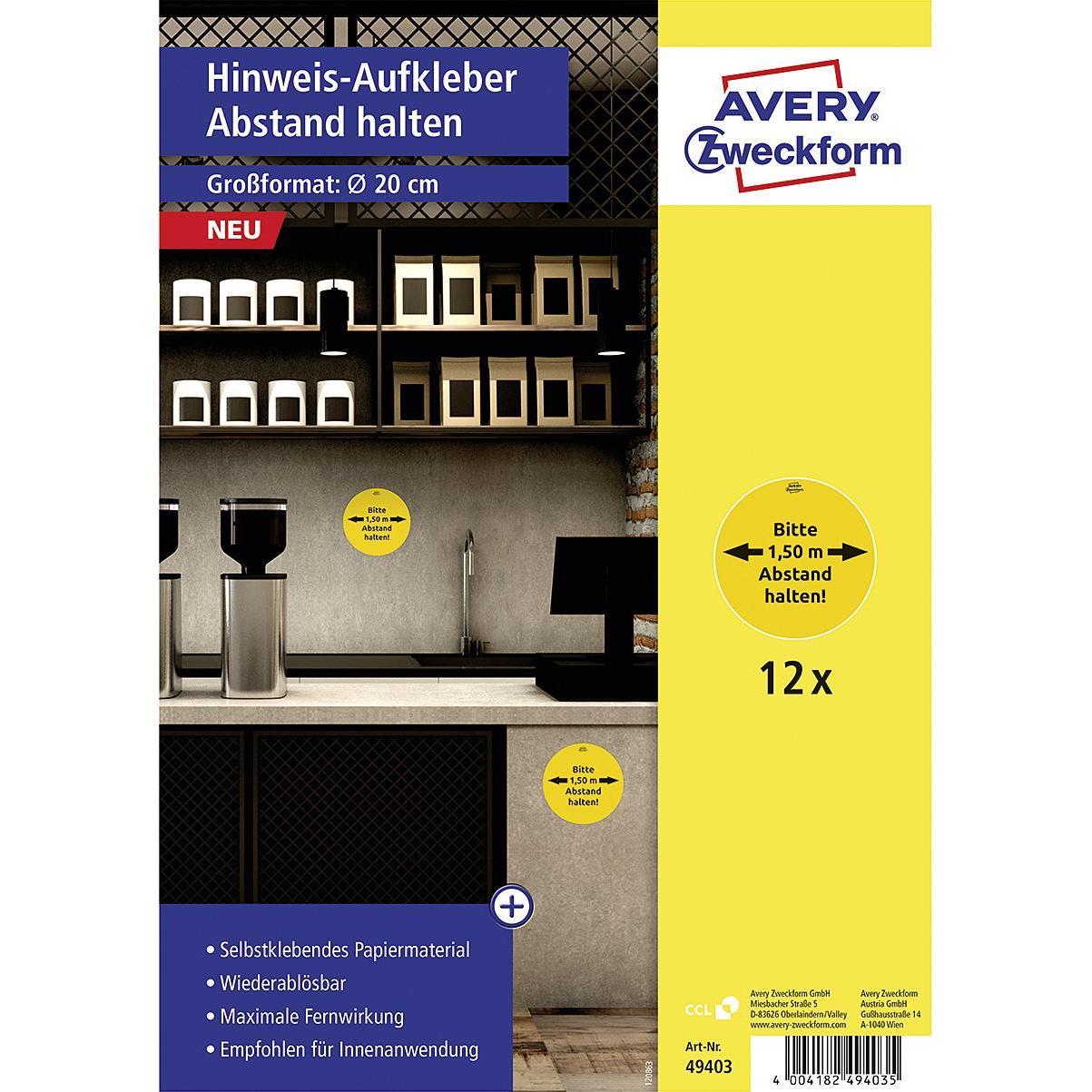 Avery, Sticker, Hinweis-Etiketten Set Ø 200 mm, 12 Blatt