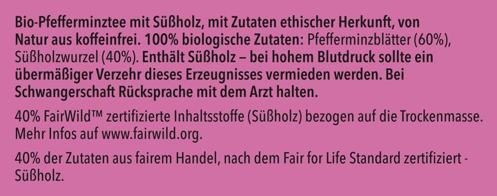 Nährwerte und Zutaten Pukka Pfefferminze Süssholz (30 g)