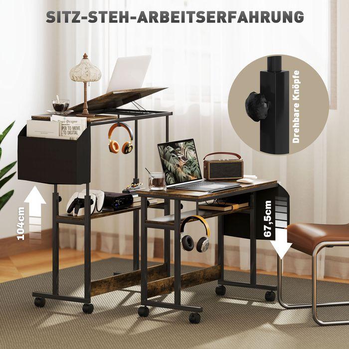 Image du produit Swisshandel24 Höhenverstellbar Schreibtisch, 92 x 40 cm, Computertisch mit Rollen, Plattform