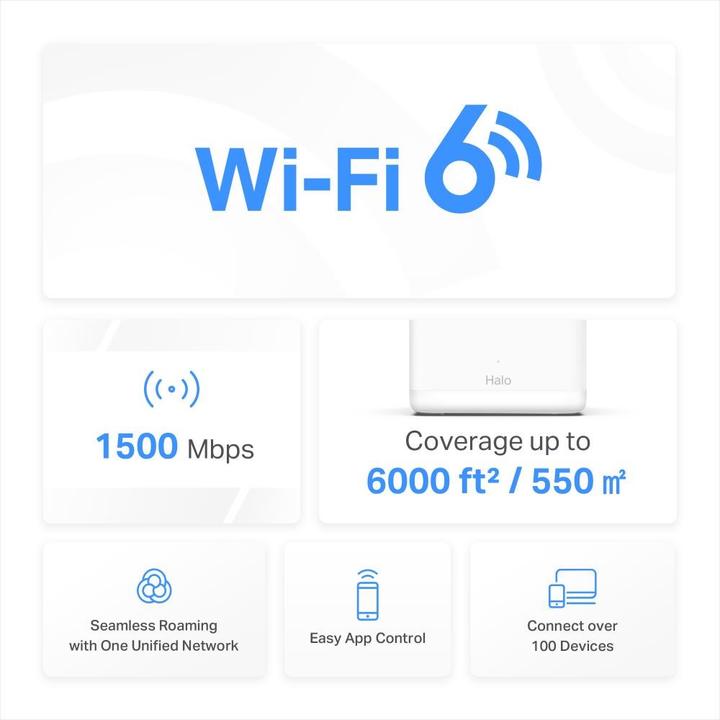 Produktbild Mercusys Halo H60X(1-pack) WiFi6 Mesh (AX1500,2,4GHz/5GHz,3xGbELAN/WAN(1xXR Unit)