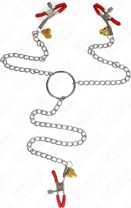 Produktbild Kink Bell 3-Fach Nippel- Und Klitorisklemmen Rot Mit Kette 30 cm