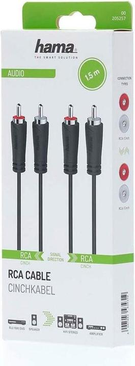 Produktbild Hama Audio-Kabel, 2 Cinch-Stecker - 2 Cinch-Stecker, 1,5 m (1.50 m, Cinch Kabel)