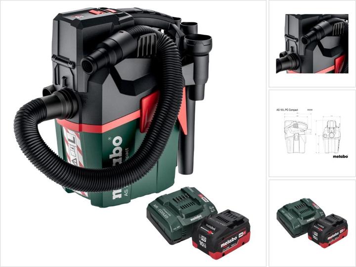 Produktbild Metabo AS 18 L PC Compact Akku Sauger 18 V 6 l IPX4 Staubklasse L Nass und Trocken + 1x Akku 10,0 (Nass-Trockensauger)