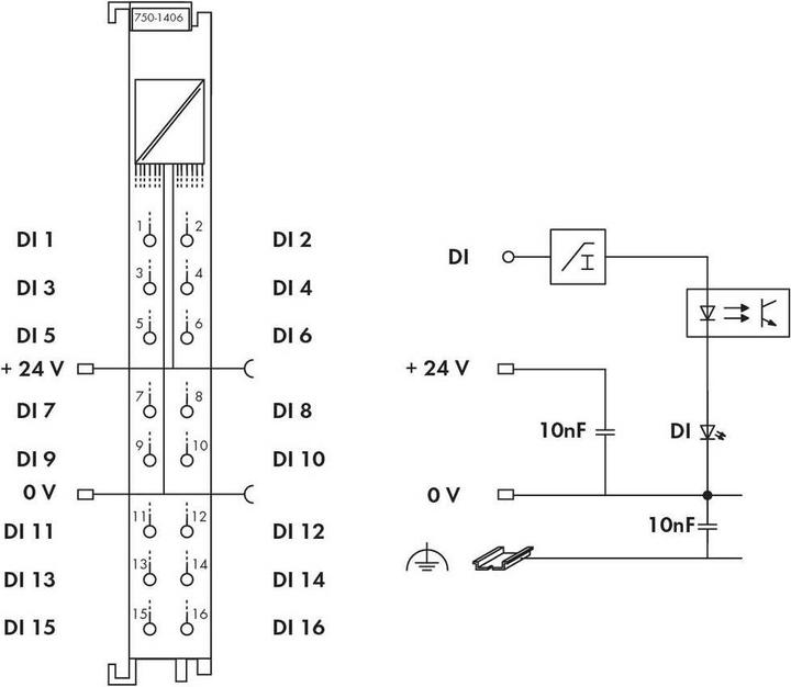 Actual product image Wago 16 channel digital input terminal