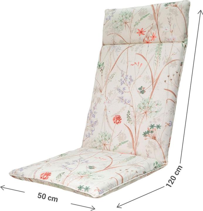 Produktbild Natura Punto 2er-Set Hochlehner-Auflage, Gartenstuhlkissen wasserabweisend, Blumenmuster weiss 120x50cm (120 x 50 cm)