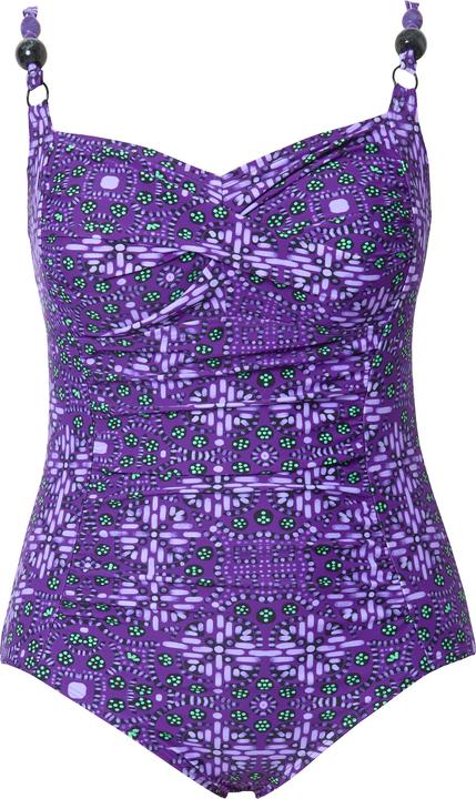 Image du produit Ulla Popken Maillot de bain à bonnets souples, effet drapé et perles fantaisie, matières recyclées (46)