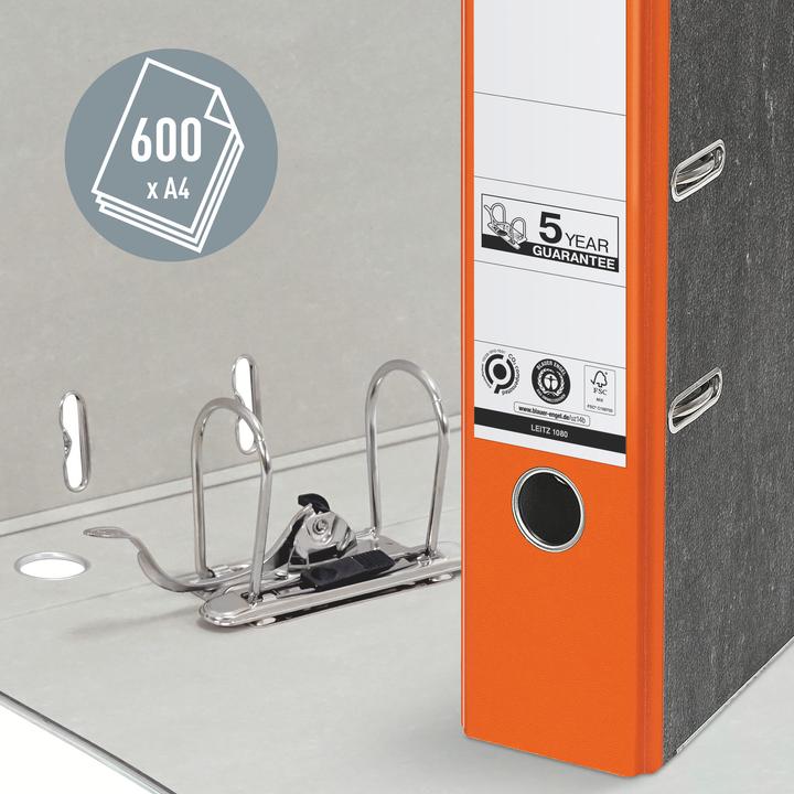 Produktbild Leitz Wolkenmarmor-Ordner, 180 Grad, DIN A4, 80 mm, orange farbiger Rücken, Einband aus Pappe, aussen (A4, 80 mm, 1 Stk.)